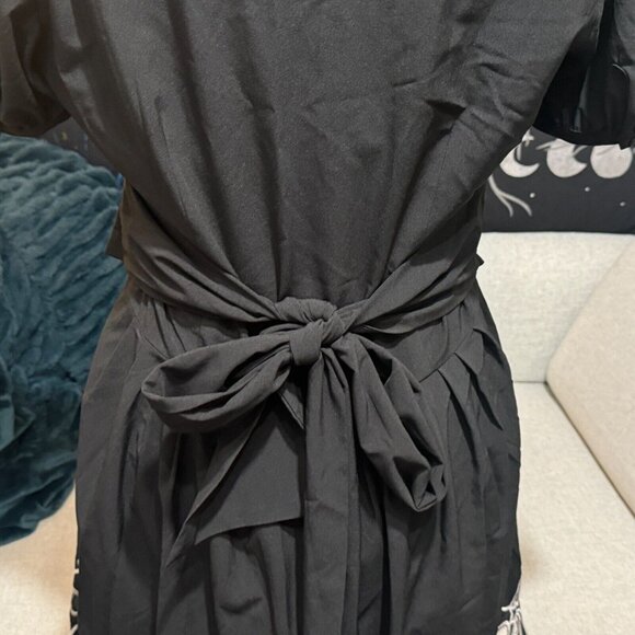 FOREVER 21 Folk Embroidered V-Neck Collared Mini Dress, Black & Tan, Large - Picture 8 of 16